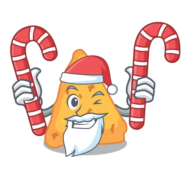 サンタとお菓子ナチョス マスコット漫画スタイルのベクトル図 — ストックベクタ