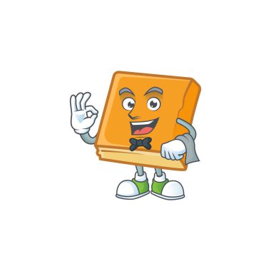 Beyaz arka planda garson maskotu olan mısır ekmeği.