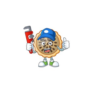 Beyaz arka planda tesisatçı olan cevizli turta maskotu.