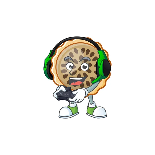 Tarte aux noix de pécan avec apporter mascotte de jeu pour personnage icône — Image vectorielle