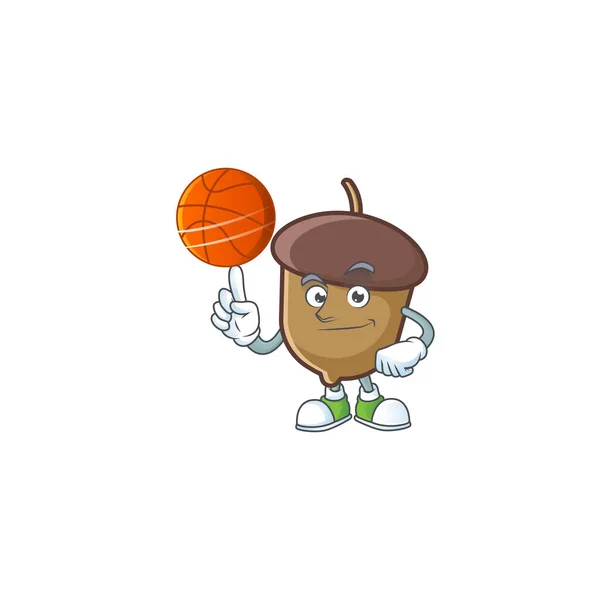 Semente de bolota de desenhos animados com segurando forma de personagem de basquete —  Vetores de Stock