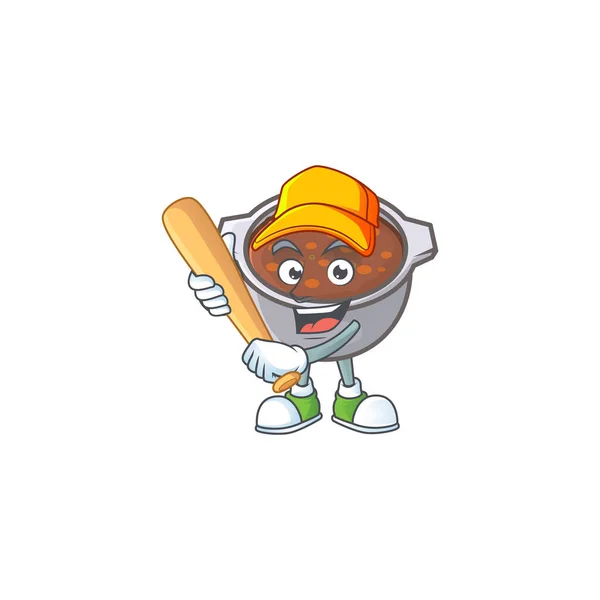Haricots cuits au four dans un bol avec mascotte de baseball — Image vectorielle