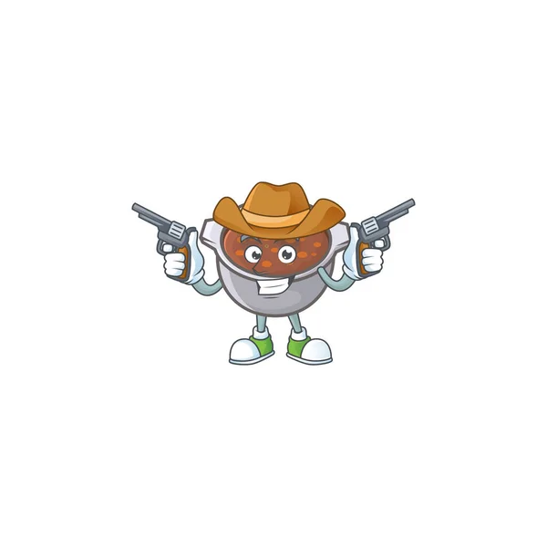 Gebakken bonen in kom met cowboy mascotte — Stockvector