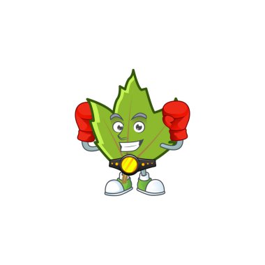 Karakter boksunda sevimli yeşil sonbahar yaprakları.