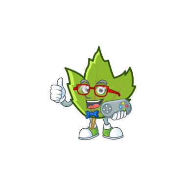 yeşil sonbahar yaprakları beyaz arkaplanda oyuncu karakterini tutuyor