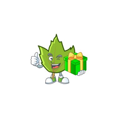 yeşil sonbahar yaprakları beyaz arka planda hediye karakteri barındırıyor