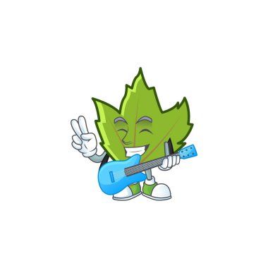 yeşil sonbahar yaprakları beyaz arkaplanda gitar karakteriyle