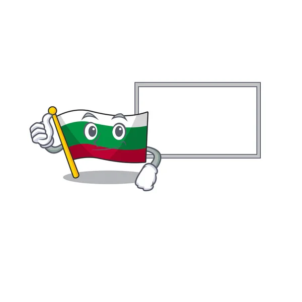 Palce nahoru s deskovou vlajkou bulharské zvedl na kreslené tyči — Stockový vektor