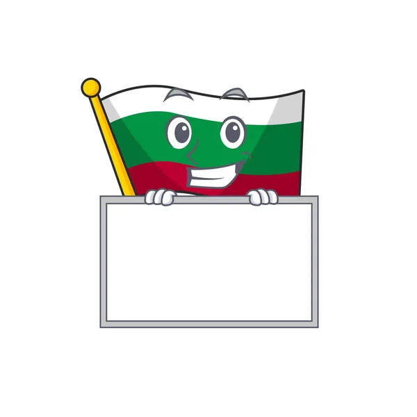Ухмылка с флагом Болгарии, поднятым на столбе мультфильма — стоковый вектор