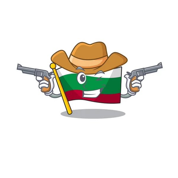 Cowboy vlag bulgarian gehesen op cartoon paal — Stockvector