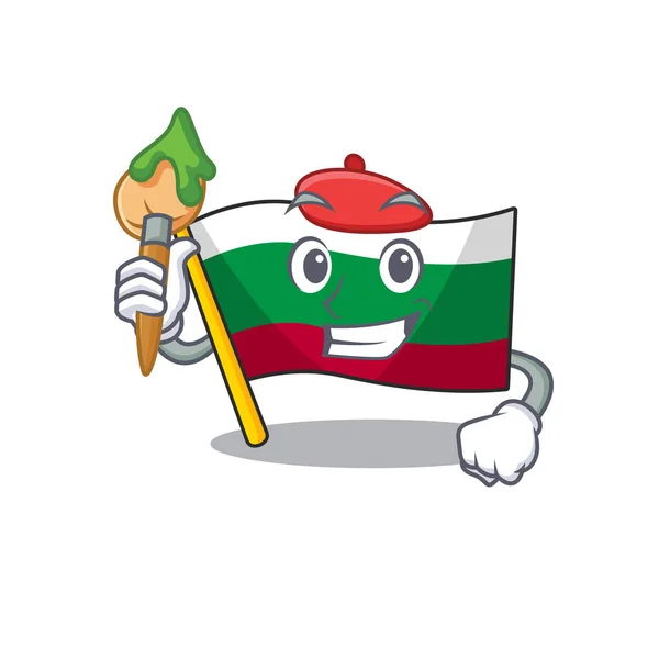 Флаг артиста болгарский поднят на столбе мультфильма — стоковый вектор