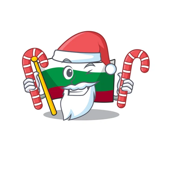 Санта с флажками со сладостями, хранящимися в ящике талисмана — стоковый вектор