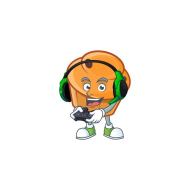 Oyun karakteri getiren tatlı brioche maskotu