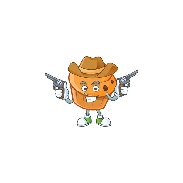 Bakverk brioche maskot med cowboy tecknad karaktär — Stock vektor