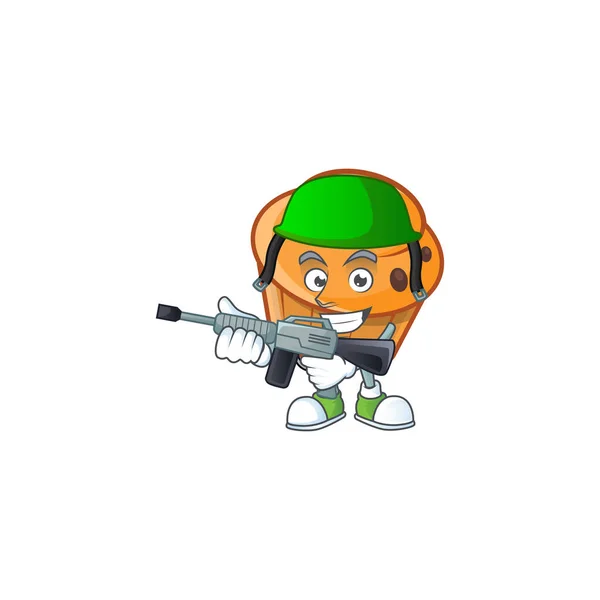 Pastelería brioche mascota con personaje de dibujos animados del ejército — Vector de stock