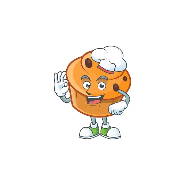 Cartoon brioche in de chef-kok karakter vorm. — Stockvector