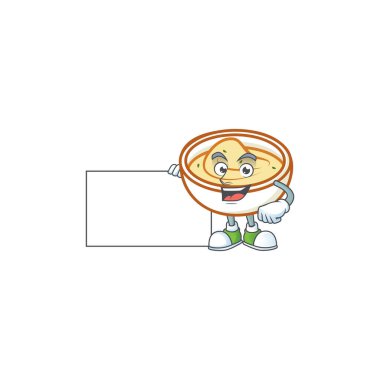 Maskotu tahtayla sırıtan patates ezmesi çizgi film karakteri..