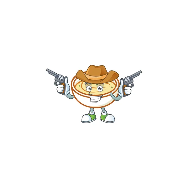 Mashed potatoes cartoon character with mascot cowboy. — Stock Vector