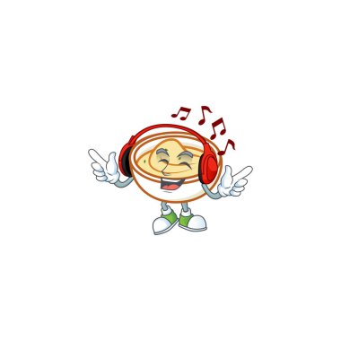 Dinleyen müzik maskotu karakterli lezzetli patates püresi