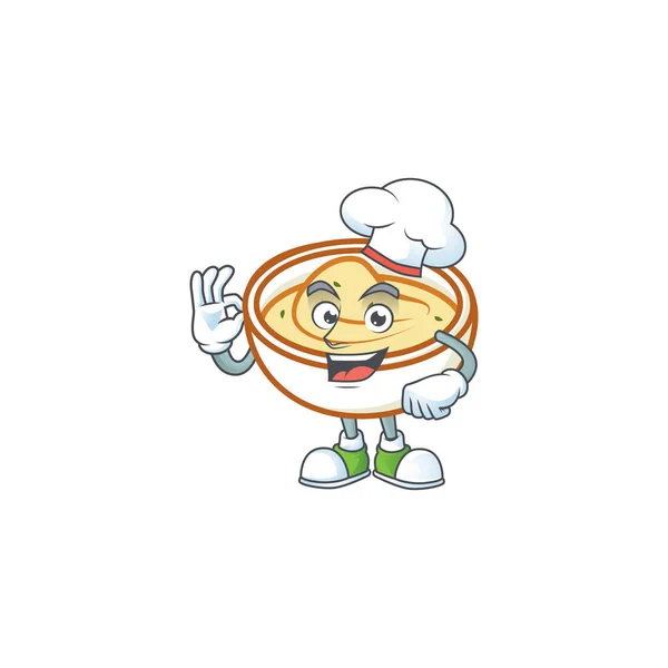 Purê de batatas com personagem chef no fundo branco — Vetor de Stock