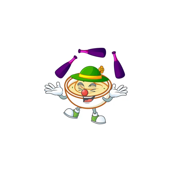 Kentang tumbuk dalam mangkuk dengan karakter juggling - Stok Vektor