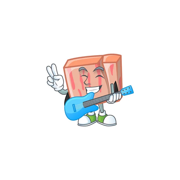 Carne con personaje de guitarra sobre fondo blanco — Vector de stock