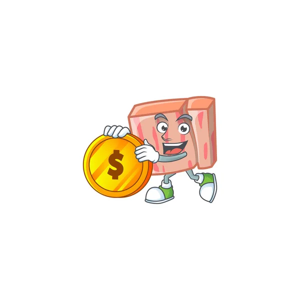 Carne de desenhos animados na mascote personagem trazer moeda — Vetor de Stock