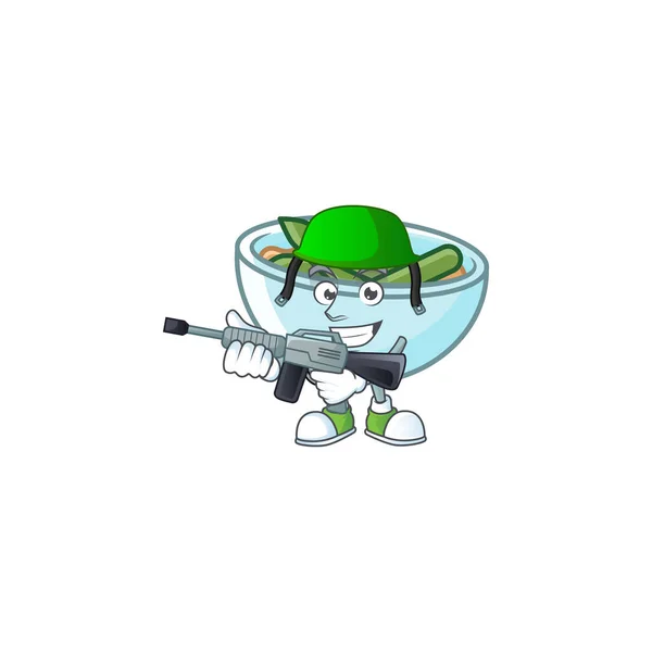 Caçarola de feijão verde na tigela mascote do exército . — Vetor de Stock