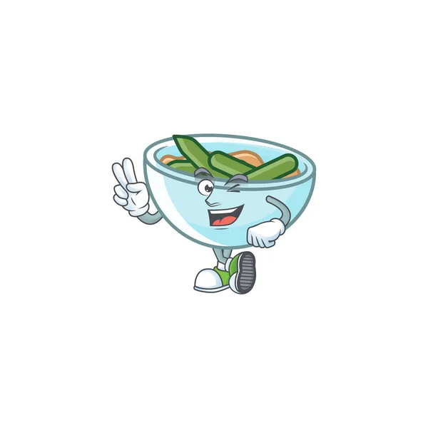 Caçarola de feijão verde de desenhos animados em caráter de dois dedos — Vetor de Stock