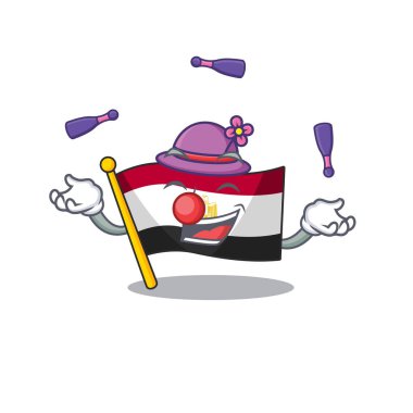 Bayrak jonglörlüğü çizgi filmle izole edilmiş Mısır karakteri