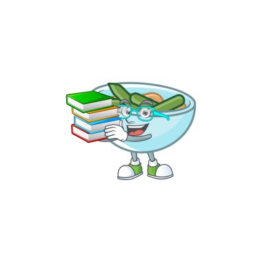 Karakter öğrencisiyle taze fasulye güveci, kitap getirir.