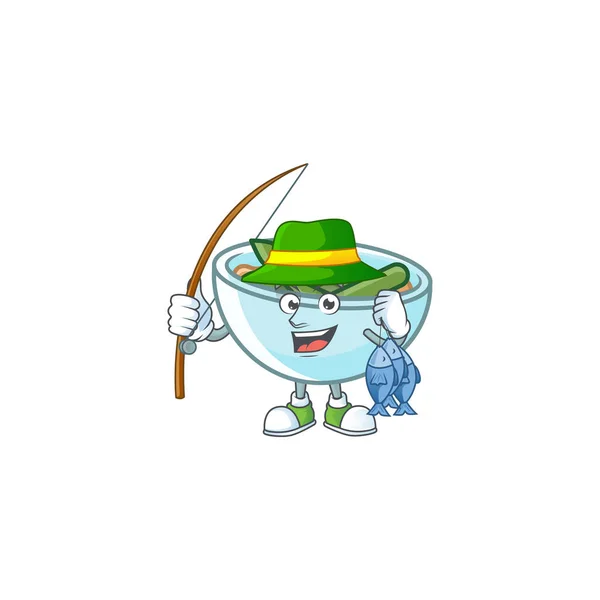 Casserole de haricots verts sur fond blanc avec mascotte de pêche — Image vectorielle