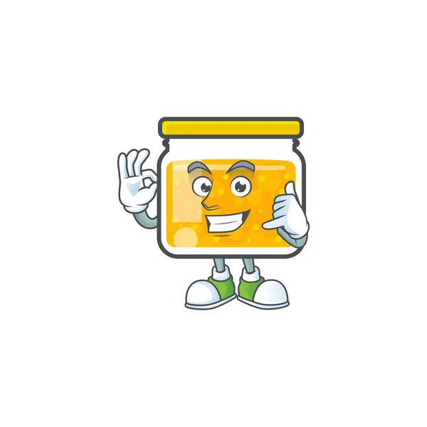 Fresh jam in jar cartoon character call me. — Stock Vector