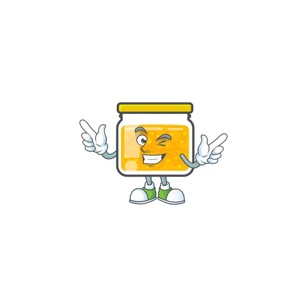 Cute jam in jar with character wink. — Stock Vector