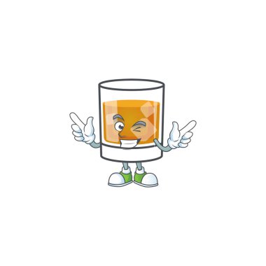 Bardakta viski ve göz kırpan maskot.