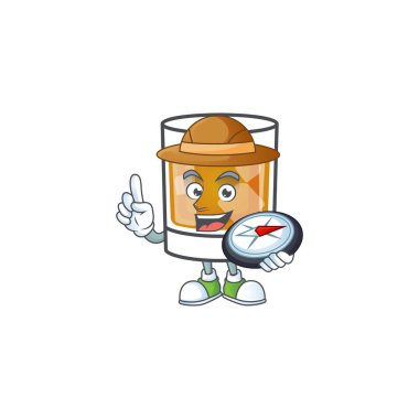 Beyaz arkaplanda pusula tutan karaktere sahip viski