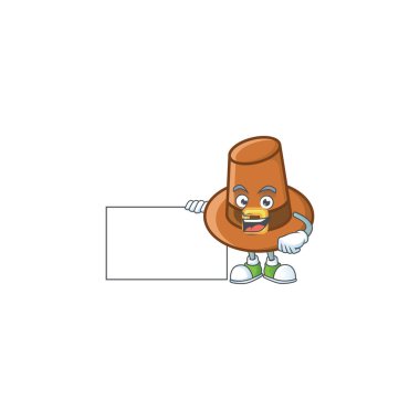 Kahverengi hacı şapkası ve karikatür sırıtışı..