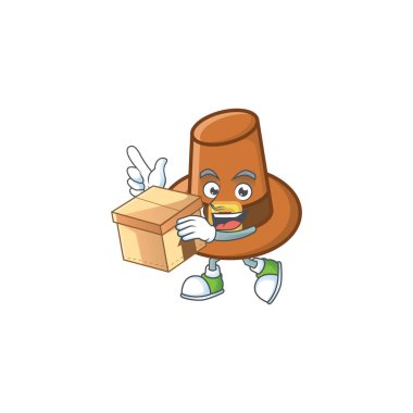 Şirin kahverengi hacı şapkası ve kutu maskotu..