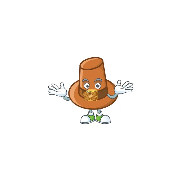 Marrón peregrino sombrero de dibujos animados con la mascota silenciosa — Vector de stock