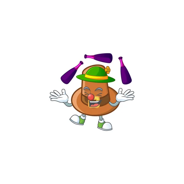 Brun pilgrim hatt tecknad med maskot jonglering — Stock vektor
