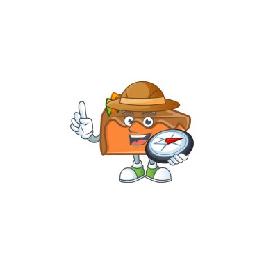 Çizgi film karakterinde pusula tutan bir dilim pasta..