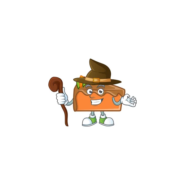 Pastel de rebanada en el personaje de dibujos animados bruja . — Vector de stock