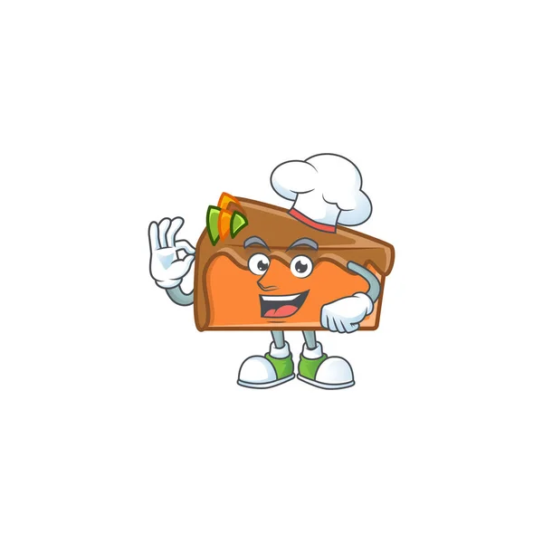 Sobremesa fatia bolo desenho animado personagem mascote chef . — Vetor de Stock