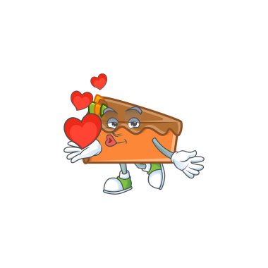 Çizgi film karakterinin kalbi olan dilimlenmiş pasta..