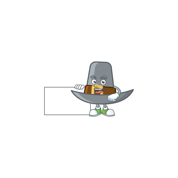 Desain topi peziarah dengan karakter tersenyum dengan maskot papan - Stok Vektor