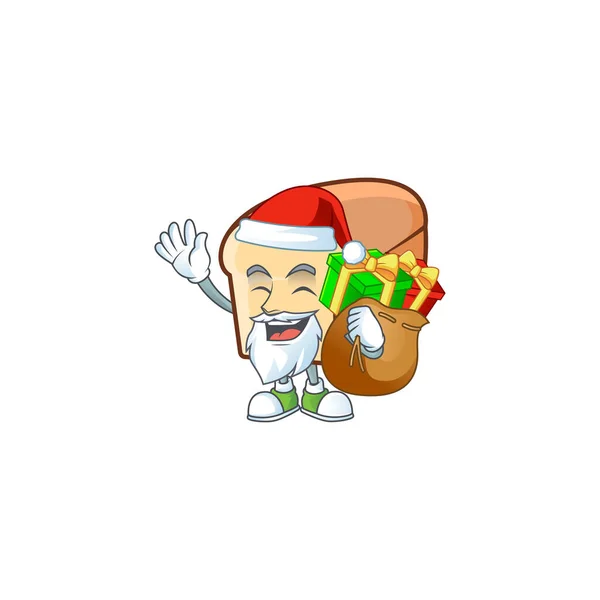 Pão bonito isolado de personagem de desenho animado Papai Noel trazer presente . — Vetor de Stock