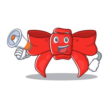 Çizgi filmde megafon kırmızı kurdele ile