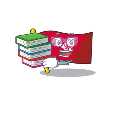 Maskotlu kitap bayrağı taşıyan öğrenci.