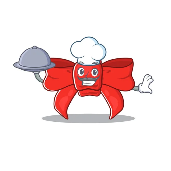Chef com comida laço fita vermelha a forma de mascote — Vetor de Stock
