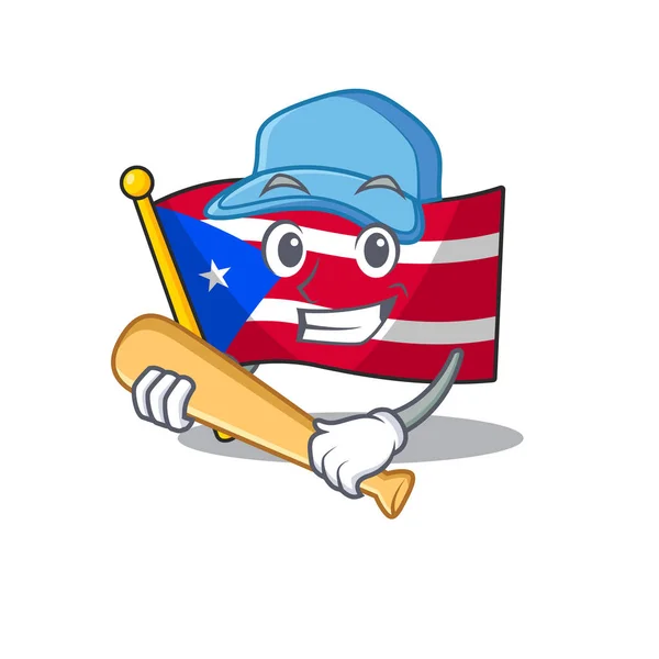 Playing baseball flag puerto rico in the cartoon — Stock Vector